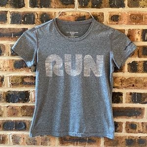 Brooks for Women graphic “RUN” gray technical running shirt, Women’s sized XS